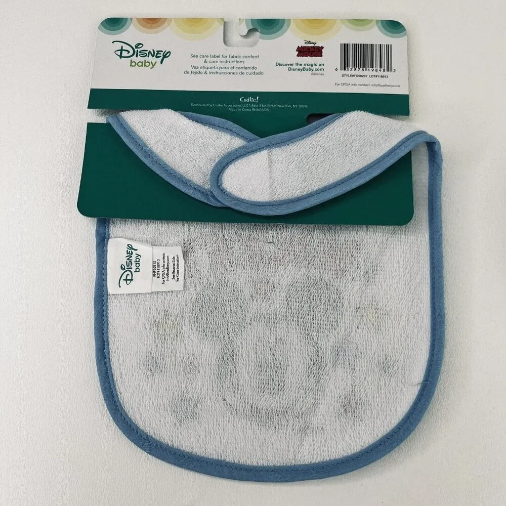 Disney Mickey Mouse Baby Bib Set Lot 3 Boy Blue and White New Cotton Washable